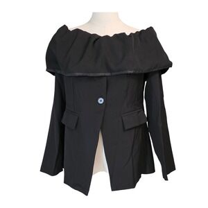 OSHOPLIVE Black Off The Shoulder Ruffle Front Blazer Jacket Womens Size M